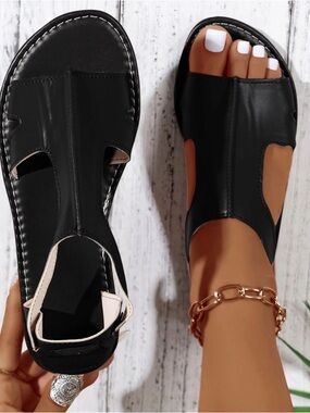 Women's Black Open-Toe Comfort Sandals with Back Strap eu 40 us 8.5 new stretch